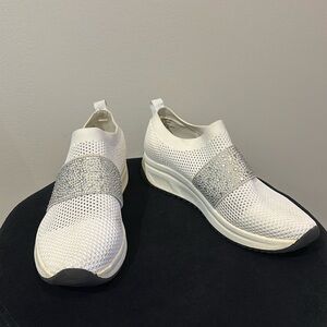 Anne Klein Crystal-Embellished Slip-on Sneakers Size 7 White